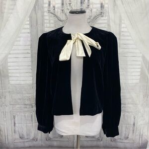 Antonio Melani Ariella Velvet Bow Cardigan Black Short Jacket Open Long Sleeve